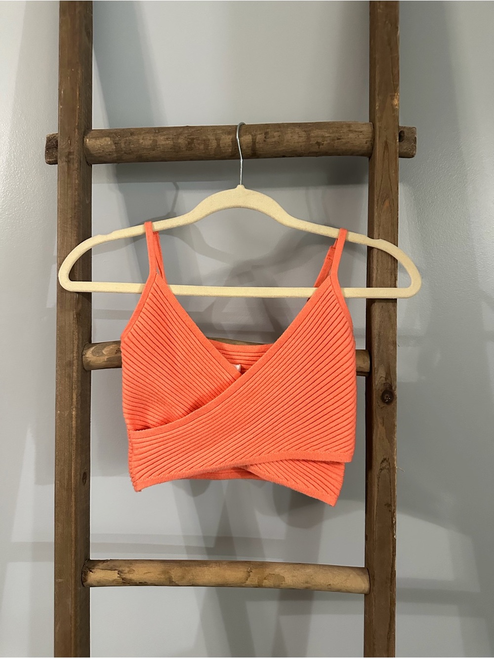 aerie Coral Ribbed Wrap Crop Top
